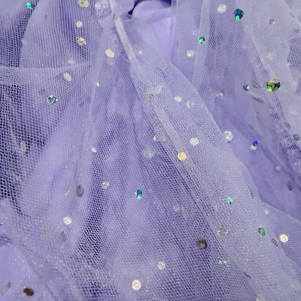 Lavender Sparkle Mini Dress with Sheer Puff Sleeves - Picture 8 of 10